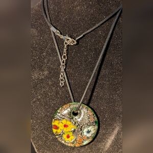 Artistic Green and Yellow Glass With Pendant Necklace